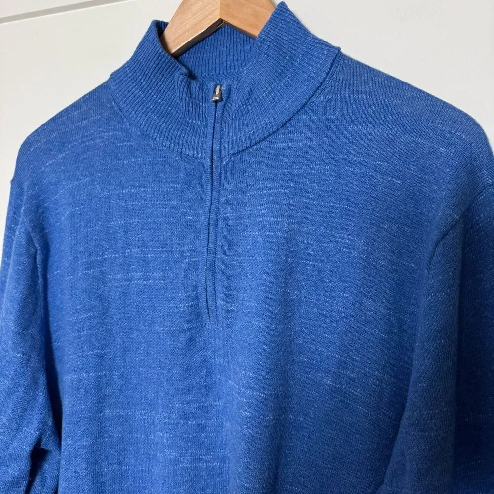 J Crew Sweater Men Sz L Blue Raglan Half Zip Long Sleeve Mock Neck Cotton Casual